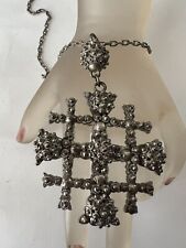 Vintage Antiques Sterling Silver Jerusalem  Crusader Cross Pendant 42g picture