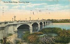 Waterloo Iowa~Mullin Street Bridge~Lamp Posts~1919 Postcard picture