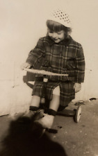 1940s Cute Adorable Young Girl Coat Riding Tricycle Bike Original Photo P11y28 picture