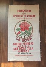 Vintage UNUSED La Rosa Rose Flour Canvas Fabric Sack Molino Harina Honduras  picture