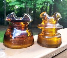 Stunning Flashed Amber Glass Insulator Pair CD 252 & CD 216 - Tough Hemingray picture