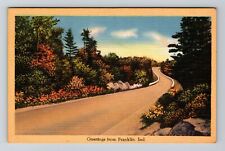 Franklin IN-Indiana, Scenic Greetings, Road with Fall Trees, Vintage Postcard picture