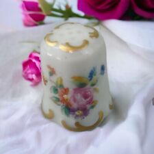 LINDNER West Germany Hand Painted Floral Gilt Porcelain Sewing Thimble picture
