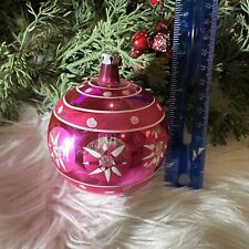 Vintage Glass Stenciled Pink Christmas Ornament Poland Jumbo picture