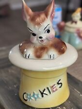 Vintage American Bisque Rabbit in the Hat Cookie Jar USA 1950s Rare Brown Bunny picture