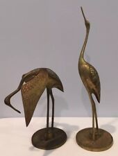 Vintage Set of 2 Brass Cranes One Standing Straight and One Bending Over Korea picture