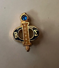 Vintage Estate Jewelry BETA SIGMA Fraternity Pin Seed Pearls Blue gem & Enamel picture