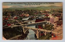 Spokane WA-Washington, Aerial View, Seven Bridges, c1944 Vintage Postcard picture