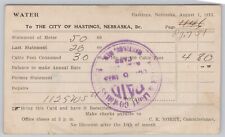 WATER BILL FOR CITY OF HASTINGS NEBRASKA, POSTAL CARD c. 1913, PURPLE PAID STAMP picture