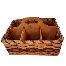 Amish Oak Basket Large Wood Wicker Organizer Carry Handle Cleaning Cutlery Party picture