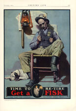 Time to Re-Tire Fisk Tires ad 1924 Sleeping night watchman Norman Rockwell CL picture
