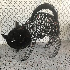 Vintage Metal Wire Halloween 14” Lighted Black Cat picture