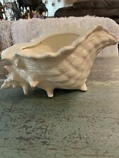 Vintage Atlantic Mold Ceramic Iridescent Conch Shell Planter 12 In picture