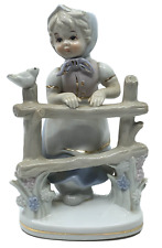 VINATGE JAPAN PORCELAINE FIGURINE GIRL AND BIRD AT FENCE VIMAX CREATIONS w TAG picture