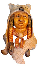 Vtg Carved Wood Spirit Sculpture Wall Folk Art Native American Indian Bust picture