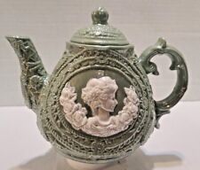 Vintage Green Lustreware with White Cameo Pearl Wedgwood Style Teapot  picture