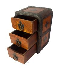 3 Drawer Wooden Storage Box Old Iron Fitted Design Unique Decorative Box i71-686 picture