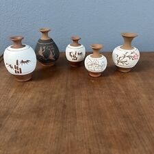 Vintage Lot 5 Ceramic Vases Korean Glaze Stoneware Delicate Floral Design picture