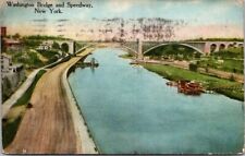 New York City NY Washington Bridge & Speedway Vintage Postcard Aerial PM 1918 picture
