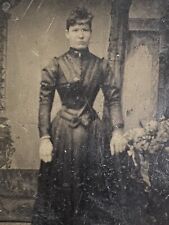 Vintage Antique 1/9th Plate Tintype Photo Woman Girl Deformed Large Hands picture