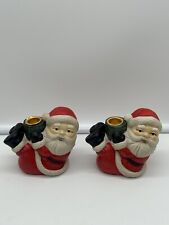 Vintage Ceramic Santa Claus Taper Candle Holder Set Of 2 Christmas Table Decor picture