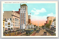 Postcard Augusta, Georgia, Broad Street Looking East, Trolley, Old Cars A456 picture