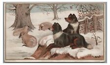 Early 1887 Dogs with Sheep Shepherding Snow Scene Vintage Card  picture