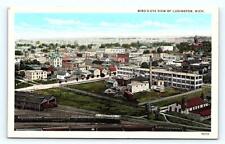 LUDINGTON, MI Michigan ~ BIRD'S EYE VIEW Railroad Tracks Mason County Postcard picture