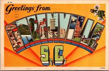 Postcard~Large Letter Greetings From Greenville S.C.~Linen picture