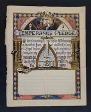 1883 antique bible TEMPERANCE FAMILY PLEDGE certificate PRINT ART litho art picture