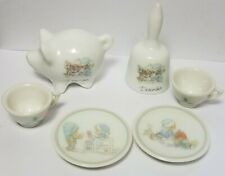 VTG 1989 DECEMBER MINIATURES PRECIOUS MOMENTS BELL PIG 2 PLATES 2 CUPS FIGURINES picture