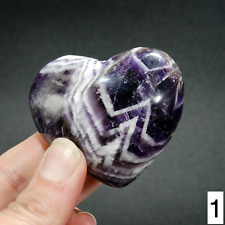 YOU CHOOSE 2in Chevron Amethyst Crystal Puffy Heart Palm Stones, Zambia picture