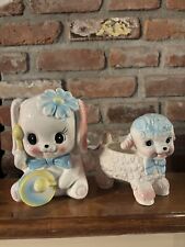 Lot Of 2 Vintage Japan Cute Ceramic Lamb And Puppy  Flower Pots picture