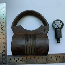 1850's Antique Iron SCREW TYPE padlock or lock with key primitive shape. picture