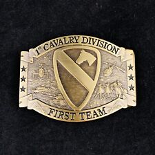 🌟US Army 1st Cavalry Division Americas First Team, Solid Brass Belt Buckle picture