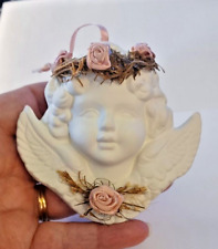 Bisque Angel Head with Wings Christmas Holiday Ornament picture