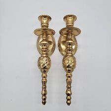 Set of 2 Vintage Twisted Polished Solid Heavy Brass Candle Holder Sconces MCM picture