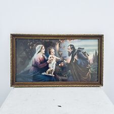 Vtg Lithograph Holy Family Jesus Joseph Mary Framed Art Deco 16” X 9” Religious picture