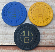 (3) Different Vintage CLUB B Illegal Gaming Poker Casino Chip Lot $1 $5 $20 picture