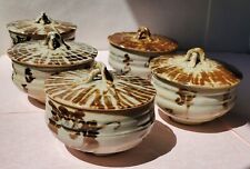  Vintage Japanese Art Pottery Bowl Lidded Stoneware Earthenware Signed  picture