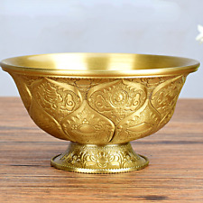 1pc 10cm Copper Eight Auspicious Pattern Offering Cup Buddhist Holy Water Bowl picture