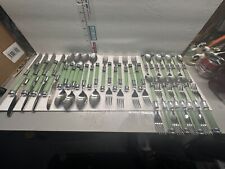 60 Pc Vintage Green Lucite Handled Flatware Stainless MCM Cambridge Service  8 + picture