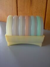 Vintage Tupperware Pastel Wagon Wheel Coasters Set of Six With Caddy picture