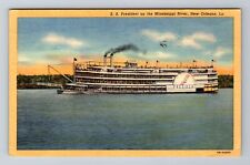 New Orleans LA- Louisiana, SS President On River, Antique Vintage c1951 Postcard picture