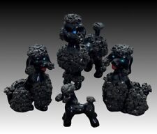 Vintage Set of 4 Poodle Dog Family Figurines Spaghetti Trim Black picture