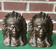 antique Griffoul solid bronze bookends, Indian Chief, dated 1915, best set picture