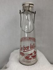 Vintage French Le bon lait Glass Milk Bottle w/Ceramic Stopper C-1960-70 RARE picture