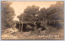 Halstead Kansas~Folk on Path & Small Footbridge Below Bowstring Bridge RPPC 1907 picture
