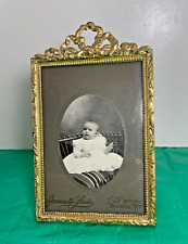 Antique Victorian Era Filagree Metal Gold Tone Frame with Period Photo picture