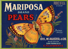 Mariposa  Brand Pear Label - California - 44 Lbs picture